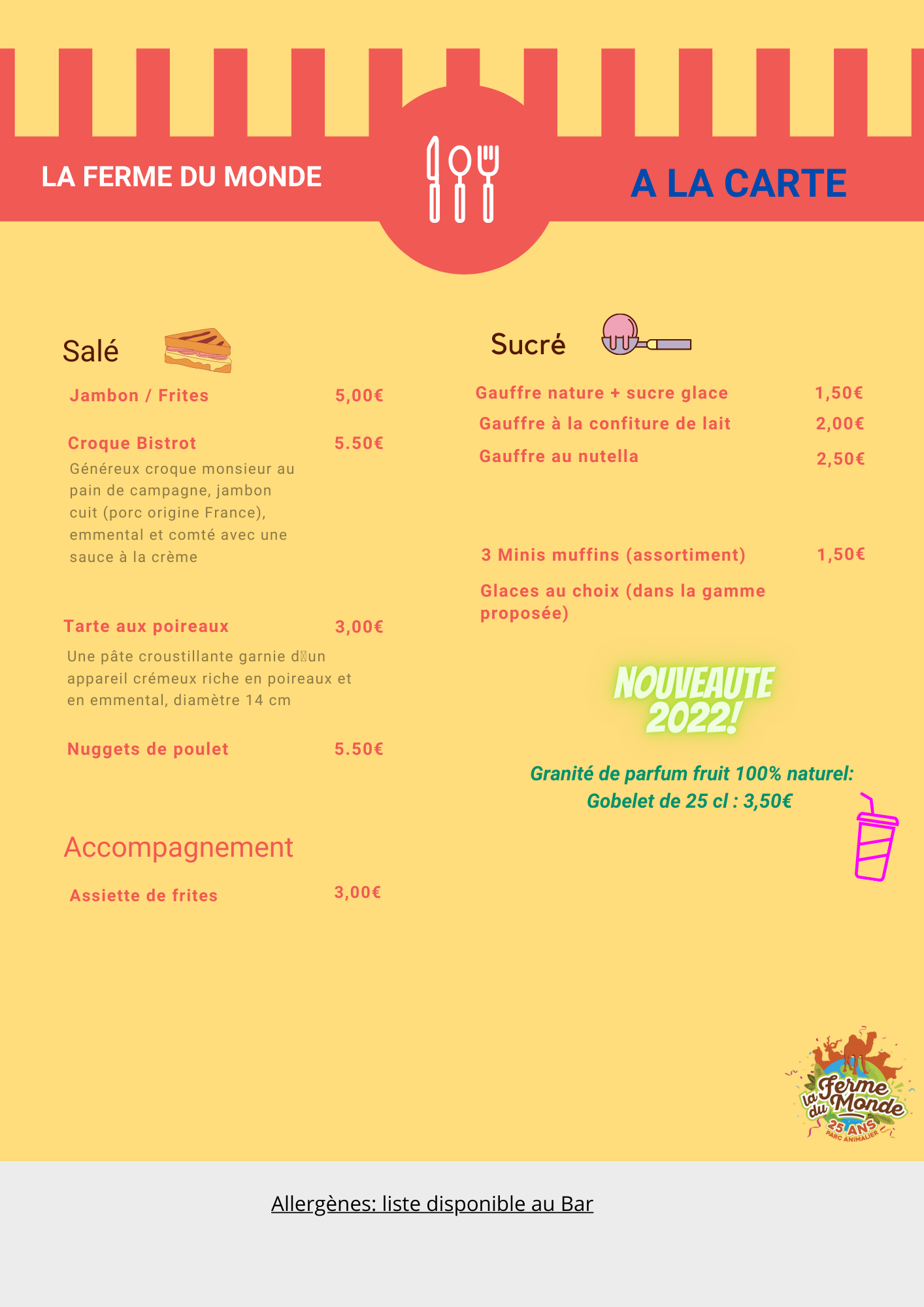Jaune et Corail Déjeuner Menu